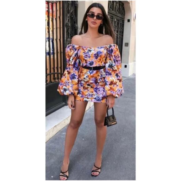 NWT Zara Camilla Puff Sleeve Mini Dress Size Medium Yellow Floral Long Sleeve - Picture 1 of 11